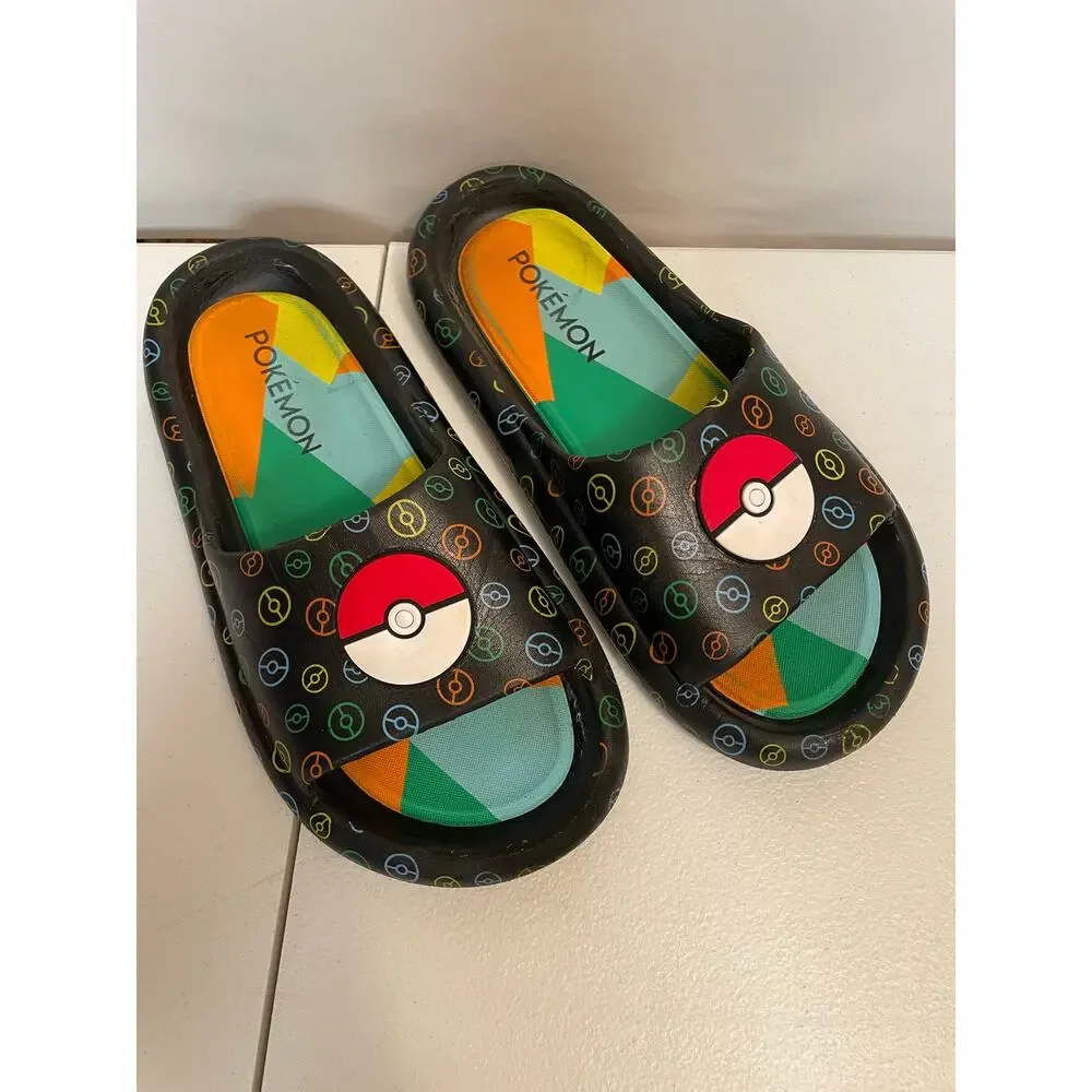 Pokemon Ground‎ up slip on Flip Flop black green 6 Unisex soft slides